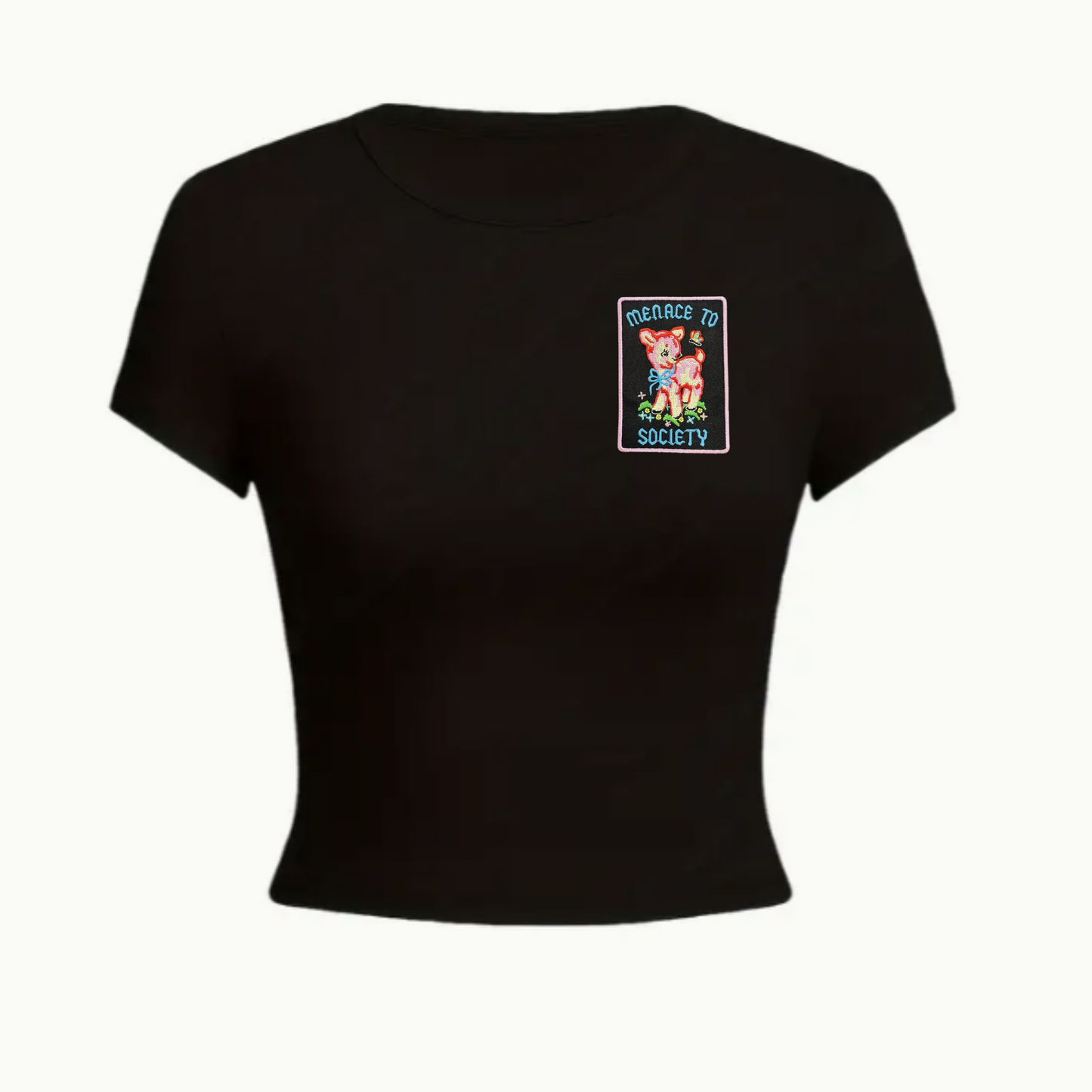 Women's Baby Tee - MENACE TO SOCIETY Embroidered
