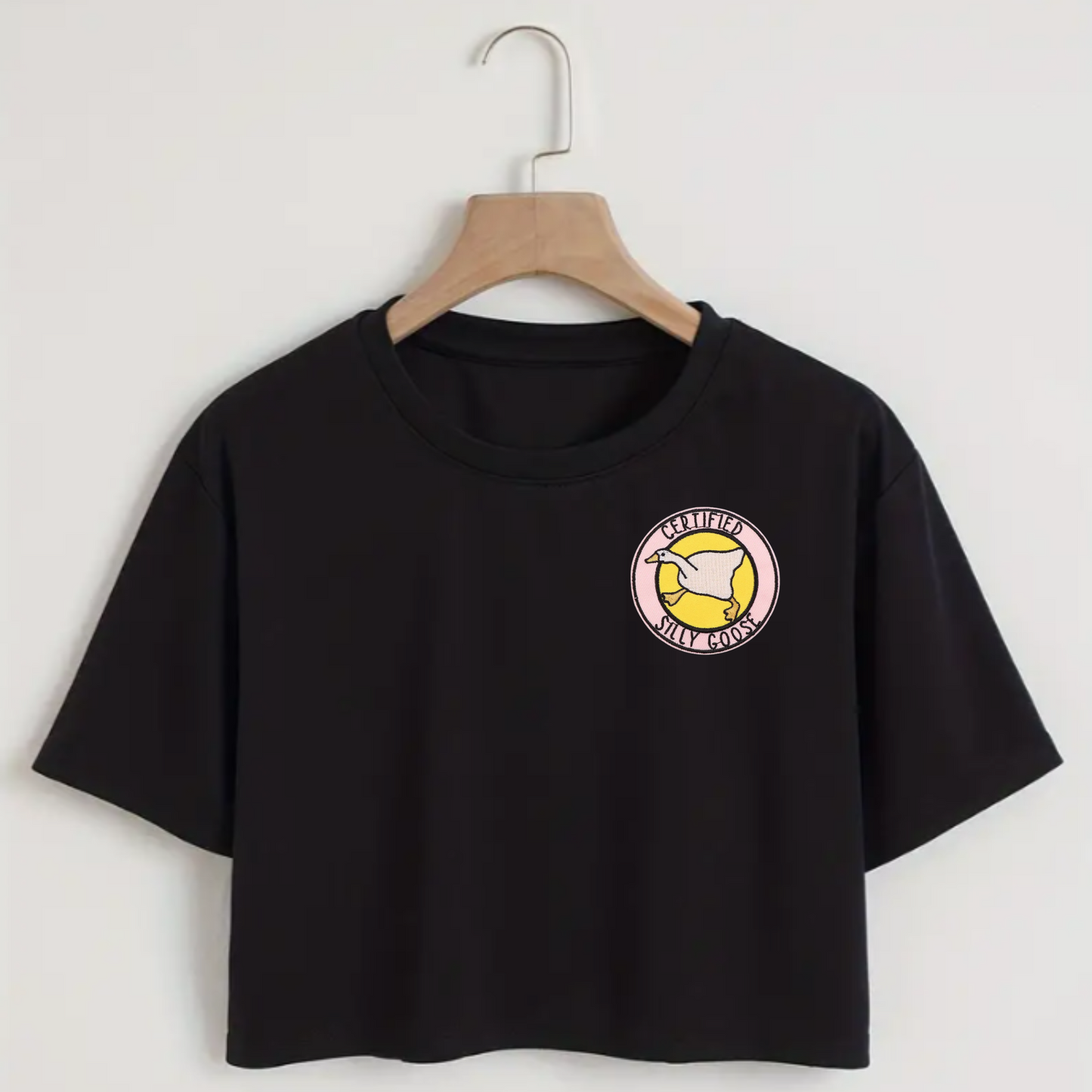 Women's Crew Neck Crop Top - CERTIFIED SILLY GOOSE Embroidered