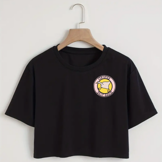 Women's Crew Neck Crop Top - CERTIFIED SILLY GOOSE Embroidered