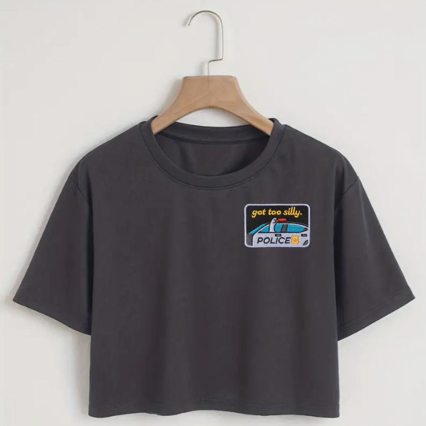 Women's Crew Neck Crop Top - GOT TOO SILLY Embroidered