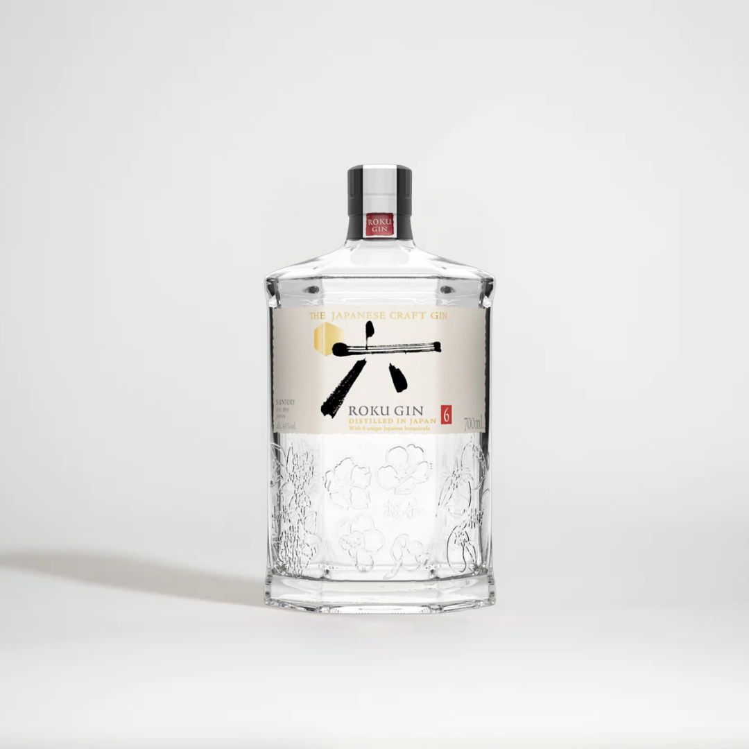 Bottle of Roku Gin on a white background